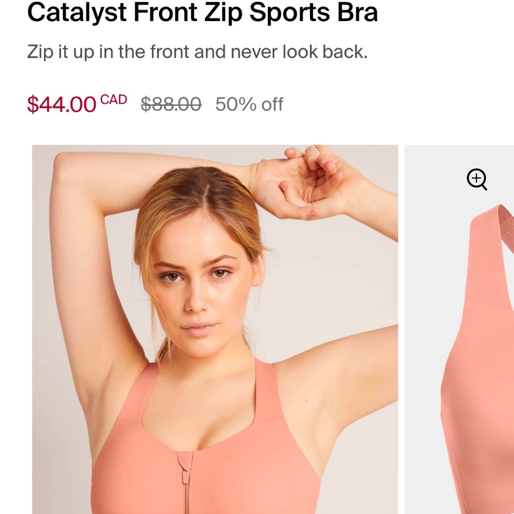 knix Catalyst Front Zip Sports Bra - Peach